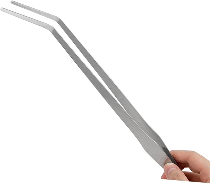 Straight and Curved Stainless Steel Super Thick Tweezers Set,Pliers Aquarium Tool Fish Tank Aquatic Plants Forceps Clip (15")
