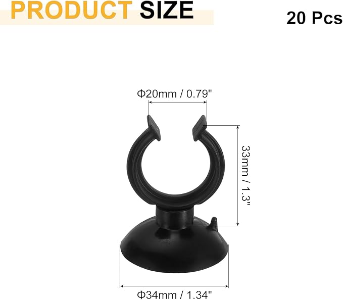 uxcell 20Pcs Aquarium Suction Cup Clips, 20mm Airline Tube Holders Clamps Cup Holder Sucker Tube Sucker for ID Airline Tubing Fish Tank, Black