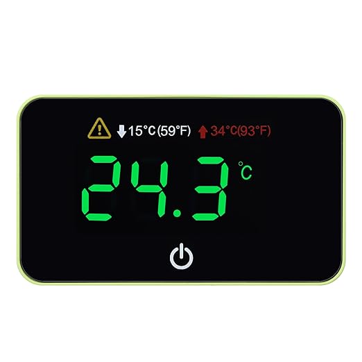 Aquarium Digital Thermometer with LED Touch Screen - Stick-on Fish Tank Thermometer for Betta Tanks, HI/LO Temperature Alarm, Cordless Waterproof Sensor, CR2032 Battery (14-140°F/-10-60°C)
