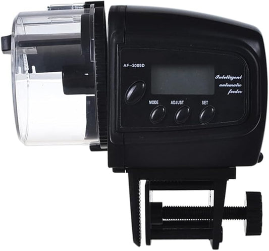 Automatic Fish Food Feeder with LCD Timer Black Adjustable Clamp for Aquariums Suitable for Flake Pellet Food Dry Loose Feeding