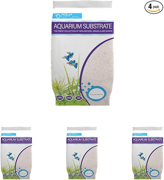 Aqua Natural Sugar White Sand 10lb Substrate for aquascaping, Aquariums, vivariums and terrariums (Pack of 4)