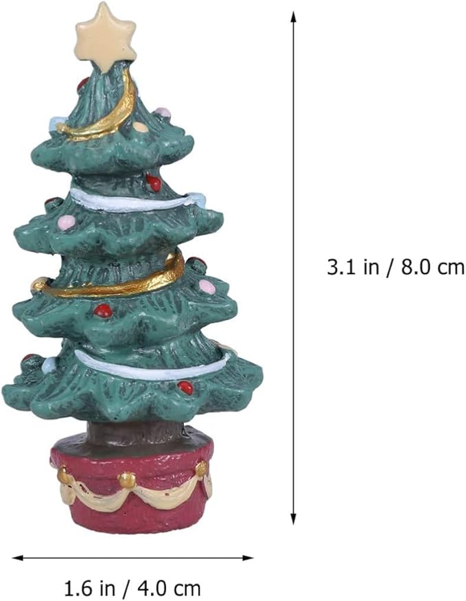 Resin Christmas Tree Ornament for Aquarium Fish Tank - Mini Nativity Scene Pine Tree Decoration, Creative Holiday Decor for Betta Tanks, Fairy Garden Crafts, Desktop Xmas Village Accessories - 8x4 cm