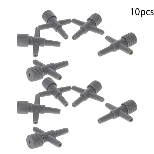 MroMax Cross Shape Aquarium 2 Way Air Line Plastic Regulator Connector for Fish Tank Pump 4mm/0.16", Gray 10 Pcs