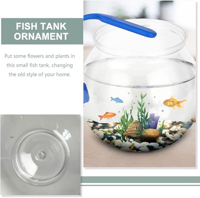 POPETPOP Plastic Fish Bowl - Small Fish Tank Desktop Round Fish Bowl Transparent Aquarium Vase Hydroponic Plant Terrarium for Home Office Decor