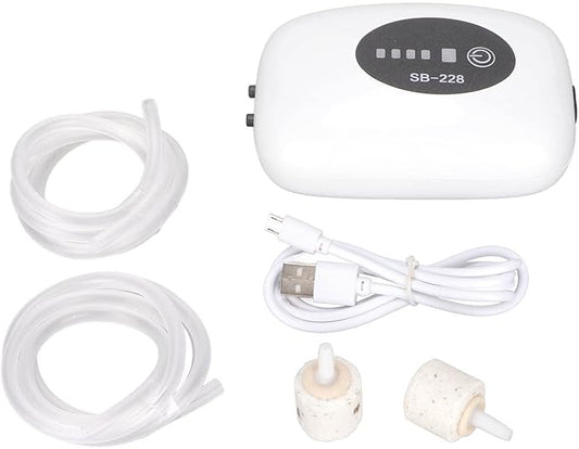 Aquarium Rechargeable Air Pump, Dual Mode Aquarium Oxygen Pump ABS Shell for Fish (SB-228 Double Hole)