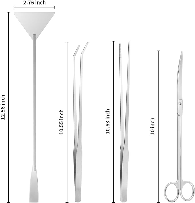 Ohtomber Aquascape Tools Aquarium Kit - 4PCS Terrarium Supplies Include Long Tweezers for Terrarium, Feeding Tongs, Aquarium Scissors, Algae Scraper for Fish Tank Cleaning Plant Trimming