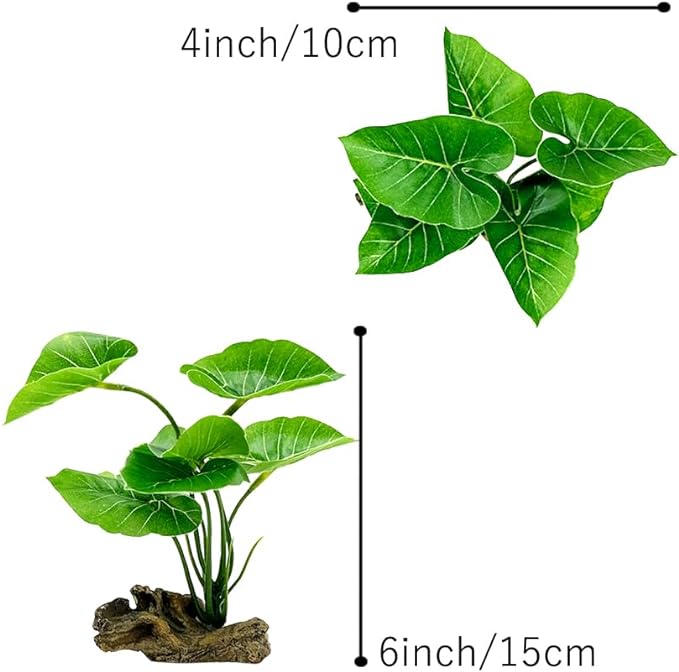 Fish Tank Decor Aquarium Decorations Ornaments Betta Leaf pad Hammock 6inch Plastic Artificial Plant Goldfish Fish Hides Small Tank/Reptiles Plants Driftwood (Green-Type-A)