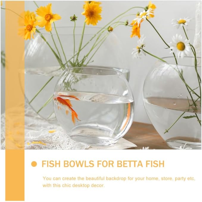 Multi-Function Glass Fish .84 Inch Transparent Aquarium Bowl with Fish Accessories for Home Desktop Office Decor