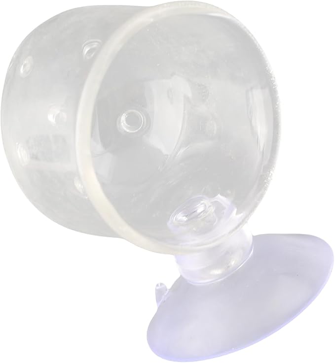 Fish Food Feeder with Suction Cup, Transparent Fish Tank Feeding Cup with Glass Hole, Sturdy Aquarium Live Feeder Container Accessory for Feeding Small Tropical Fishes