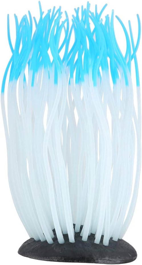 Pssopp Simulation Silicone Luminous Sea Anemone Ornament, Artificial Plant Simulation Sea Anemone for Aquarium Fish Decoration with Suction Cup(Blue)