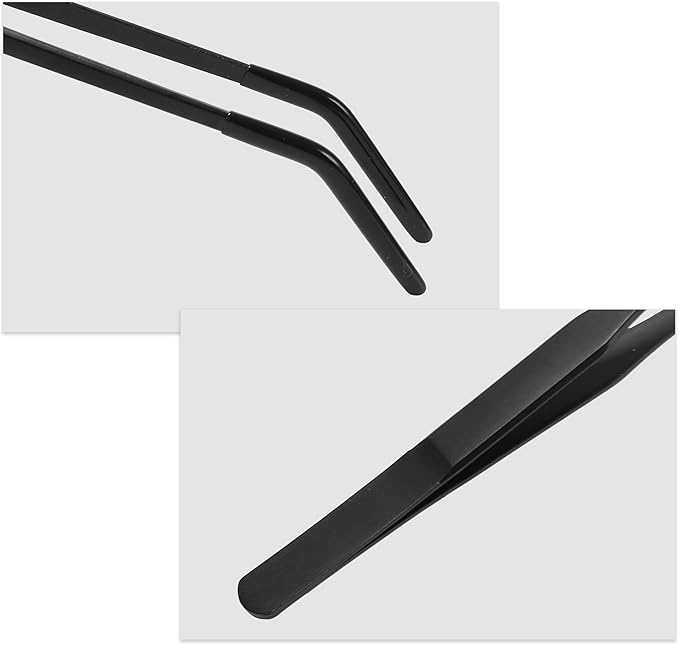 Reptile Feeding Tongs, Stainless Steel Lizard Feeding Tongs, Aquarium Curved Feeding Tweezers for Reptiles with Rubber Tip, Terrarium Feeding Tongs for Gecko, 10.63" Length, Black