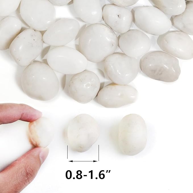 HappyFiller Natural Decorative White Pebbles Polished Rocks Stones for Aquarium Gravel,Fish Turtle Tank,Outdoor Indoor Succulents Plants Top Dressing,Graden Landscaping,18 LB