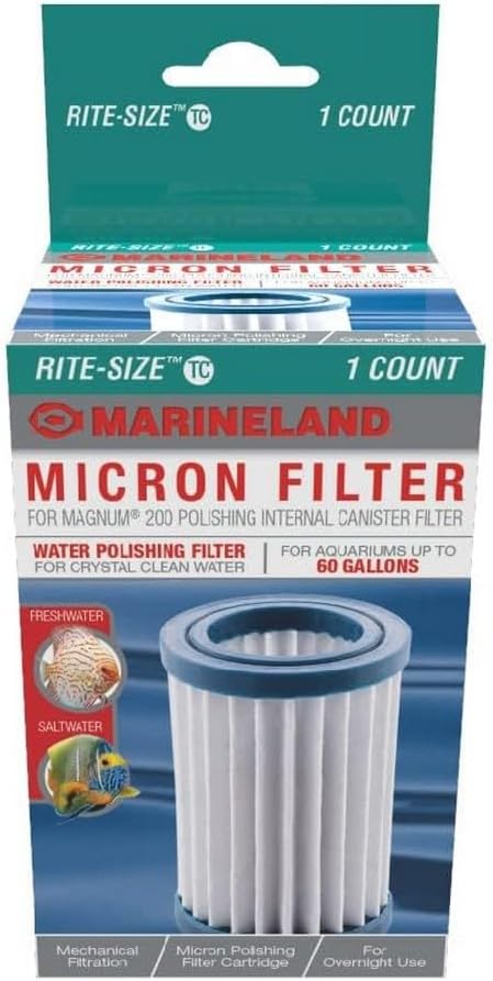 MarineLand Micron Magnum 200 Polishing Internal Canister Filter for Aquariums up to 60 Gallons, Crystal Clean Water