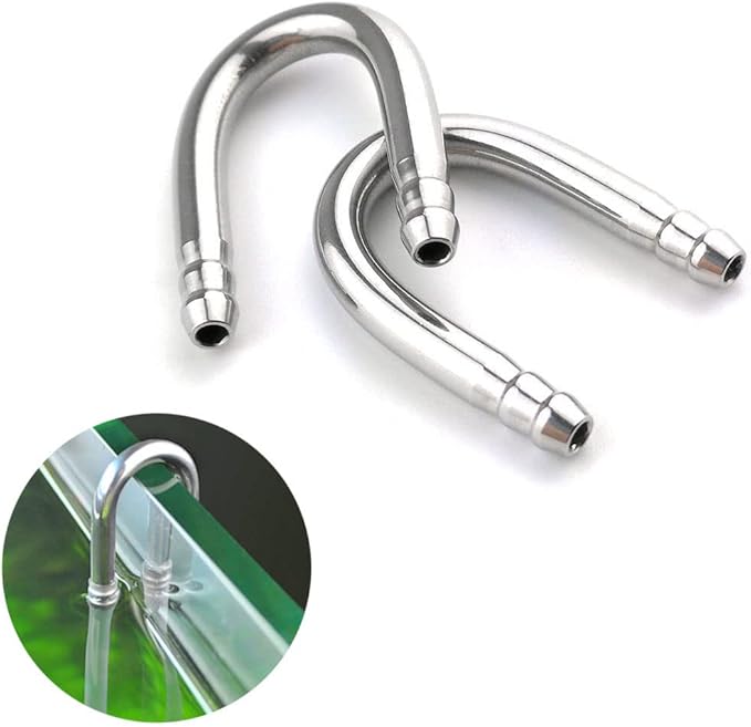 2 PCS Stainless Steel Fish Tank U Shape Pipe, 2 PCS Non-Return Check Valve, 4 PCS Suction Cup, for Aquarium Connecting Air Line