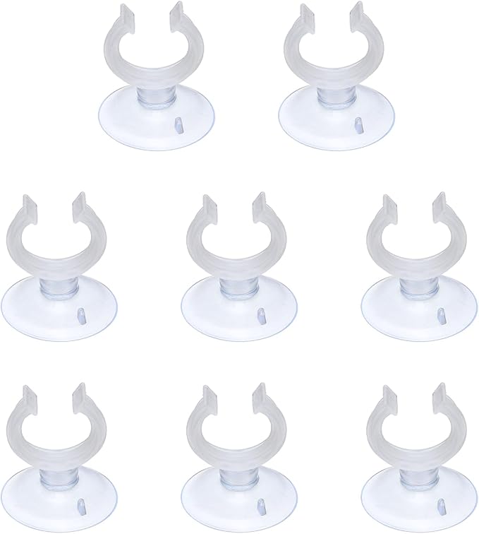 Aquarium Suction Cups, Fish Tank Suction Cups Clips Airline Tube Holders Clamps (Plastic, 8Pcs, Clear) for 0.8" Fish Tank Airline Tubing Binding Moss Shrimp Nest, 20x30MM