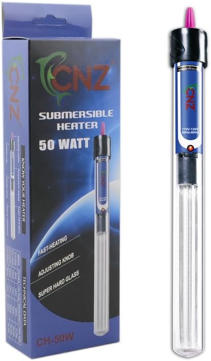 CNZ Aquarium Quartz Glass Submersible Heaters (50-watt),Clear,1 Count (Pack of 1),CH-50W