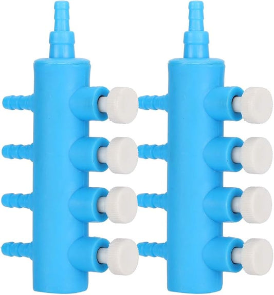 GLOGLOW Aquarium Air Control Distributor, 2pcs Aquarium 2 Way Air Pump Valve Manifold Air Control Distributor Oxygen Splitter Aquarium Oxygen Pump Adapter Accessory(4 Way)