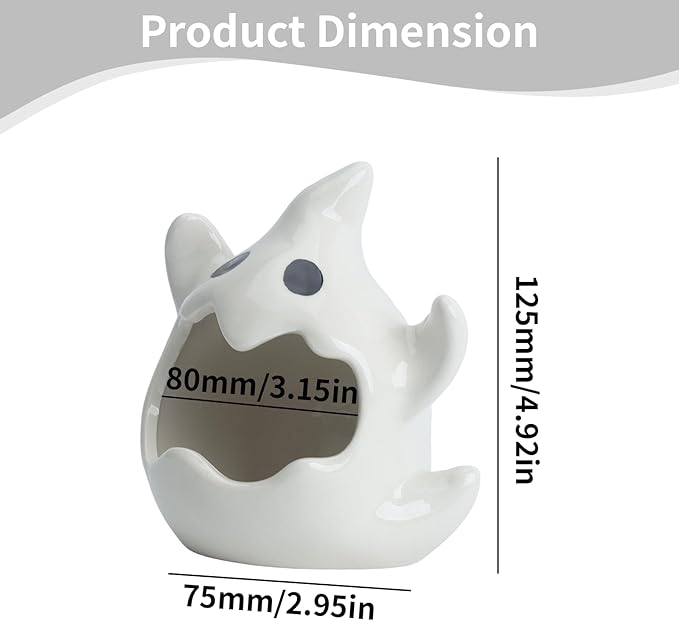 RUIAN Ghost Ceramic Aquarium Hideout, Smooth White Ceramic Decoration for Fish Tank and Small Pets Like Hamsters, 125x75mm, Ideal Gift