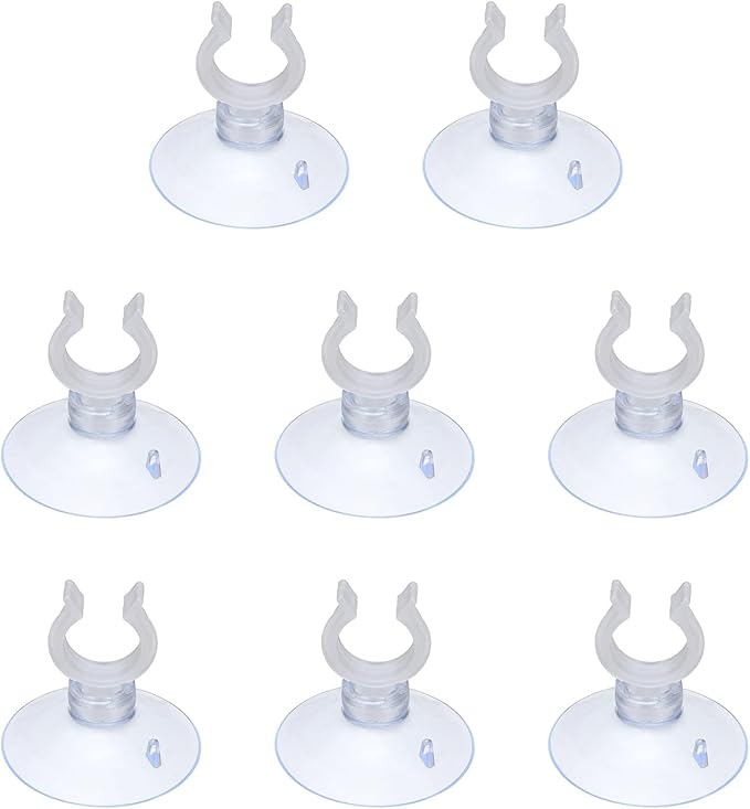 Aquarium Suction Cups, Fish Tank Suction Cups Clips Airline Tube Holders Clamps (Plastic, 8Pcs, Clear) for 0.5" Fish Tank Airline Tubing Binding Moss Shrimp Nest, 13x30MM