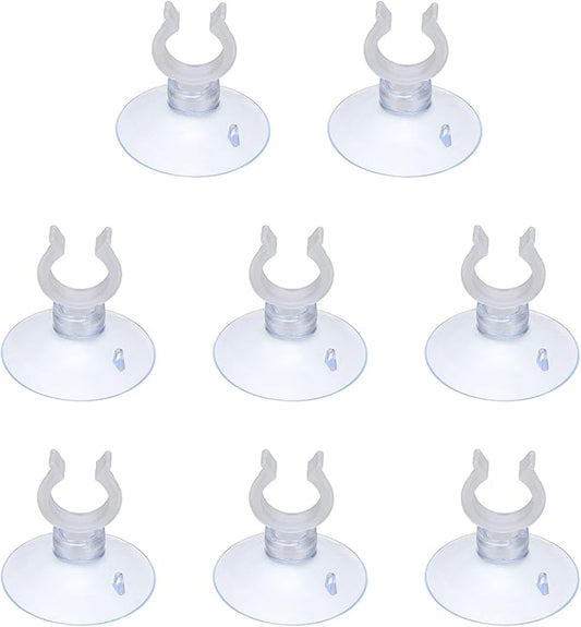 Aquarium Suction Cups, Fish Tank Suction Cups Clips Airline Tube Holders Clamps (Plastic, 8Pcs, Clear) for 0.5" Fish Tank Airline Tubing Binding Moss Shrimp Nest, 13x30MM