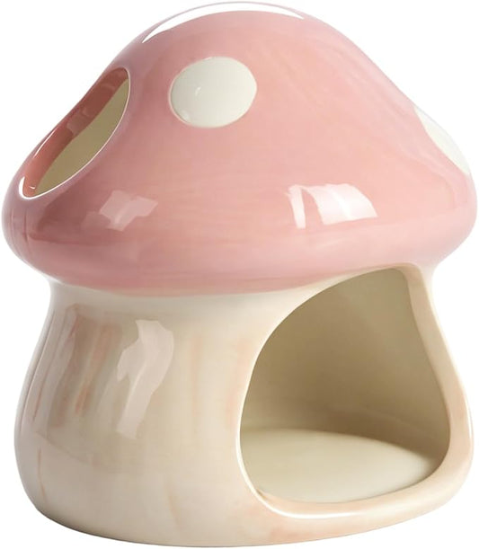 Ceramics Mushroom House Aquarium Decor, Betta Fish Tank Accessories Landscape Decoration, Small Shrimp Goldfishes Habitat Hut Pleco Smalland Breeding Hide Caves Toad House - Pink