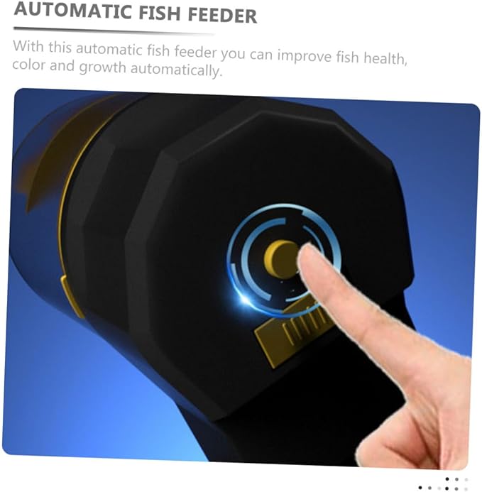 KALLORY Automatic Fish Feeder for Aquarium and Turtle Feeding, Adjustable Timer, Yellow Plastic, Suitable for Small Fish Tanks and Vacation Use, Battery Not Included
