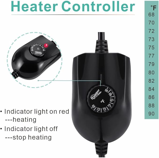hygger 100W Mini Inline Quartz Glass Aquarium Heater with External Controller, Adjustable Submersible Betta Fish Tank Thermostat for 10-30 Gallon