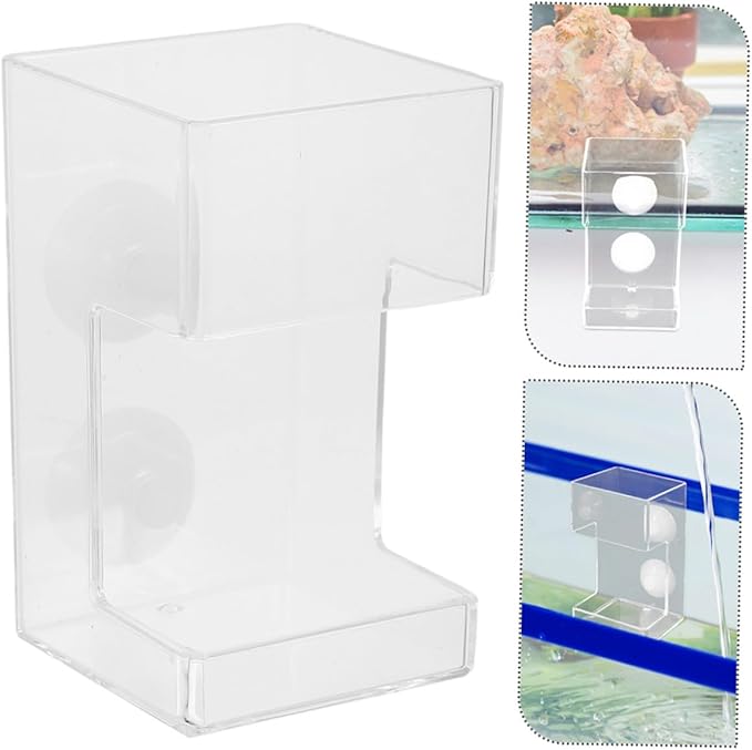 Beaupretty Fish Tank Feeding Tube with Suction Cup Aquarium Feeder Dish, Large Square Automatic Shrimp Feeder for Controlled Feeding in Freshwater Tanks