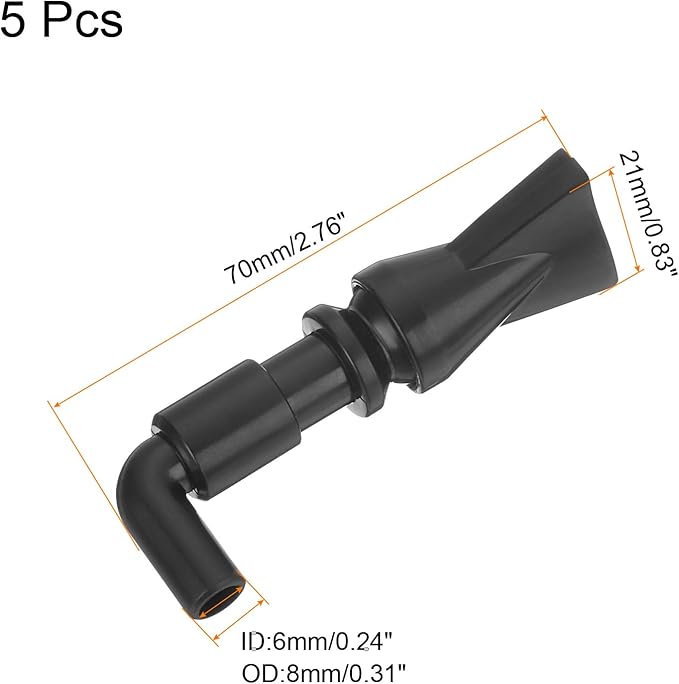 uxcell 5Pcs Aquarium Nozzle, 360°Free Rotate Plastic Aquarium Pump Nozzle, 8mm/0.31" OD Flat Water Outlet Return Pipe Fitting for Aquariums Fish Tanks(Black)