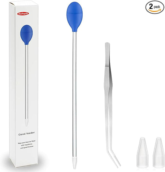 1 Pc 18.5 in Long Pipette with 1 Pc Stainless Steel Feeding Long Tweezers for Fish Tank Coral Food Feeder Long Syringe Aquarium Coral Feeding Tube for Marine Fish Reef Aquatic Plant