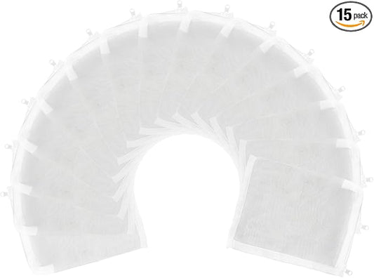 AQUANEAT Aquarium Filter Media Bags 15pcs Fish Tank Extra Fine 100 Micron Mesh Bags with Plastic Zipper for Activated Carbon (5.5" x 8")