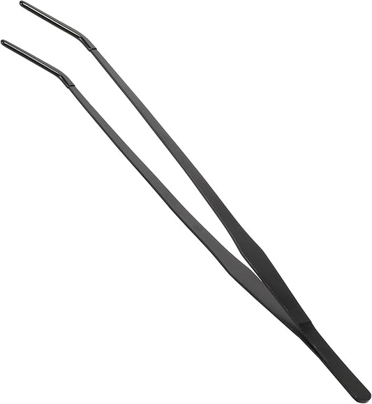 Reptile Feeding Tongs, Stainless Steel Lizard Feeding Tongs, Aquarium Curved Feeding Tweezers for Reptiles with Rubber Tip, Terrarium Feeding Tongs for Gecko, 14.96" Length, Black