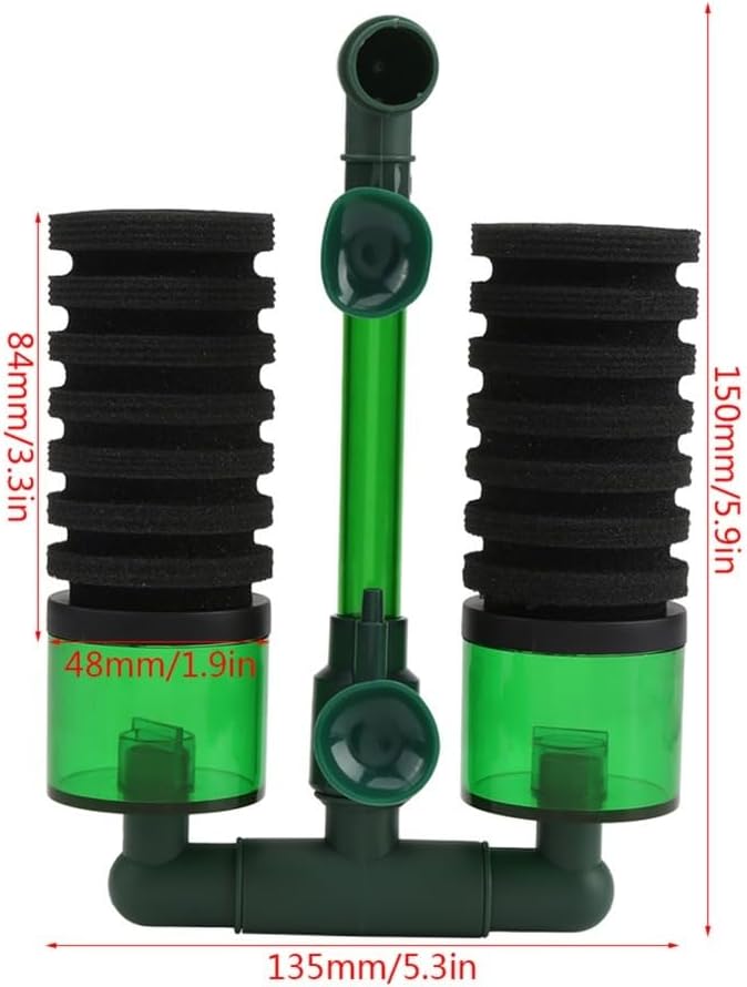 Aquarium Sponge Filter Dual Head Black Green Sponge with Filter Box Biofiltration and Oxygenation for Fish Tank Aquariums Under 23.6 Inch(QS-100A)