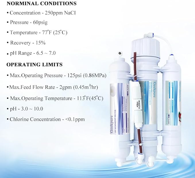 Geekpure 3 STAGE Portable Aquarium Reverse Osmosis RO Drinking Water Filter System-100 GPD