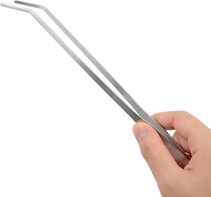 Straight and Bend Stainless Steel Super Thick Tweezers Set,Pliers Aquarium Tool Fish Tank Aquatic Plants Forceps Clip (10.5")