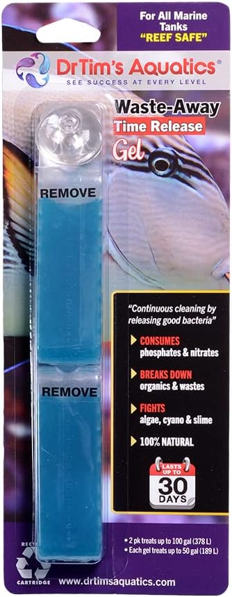 DrTim’s Aquatics Reef Safe Waste-Away Time Release Gel – Natural Fish Tank & Aquarium Leave-in Gel Waste Management Solution for Dissolving & Cleaning Organic Sludge & Waste - 2 Pack - Treats 100 gal