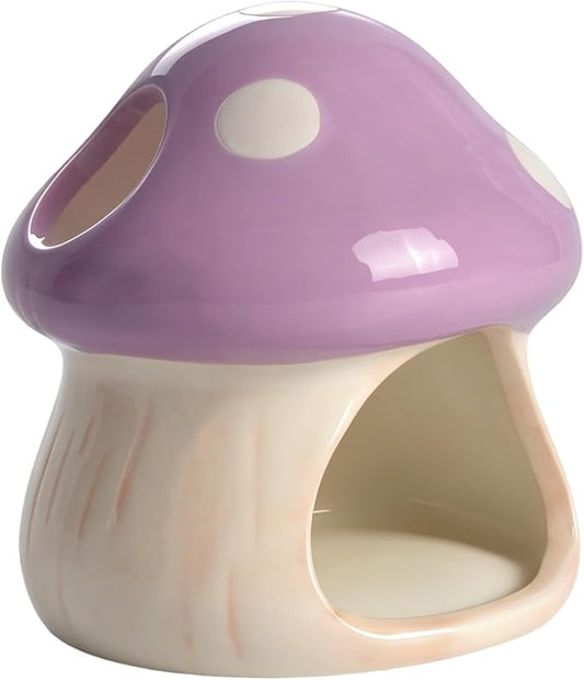 Ceramics Mushroom House Aquarium Decor – Axolotl & Betta Hiding Cave with Breeding Spot for Betta Fish, Shrimp, Small Fish & Goldfish Tank Ornament - Purple