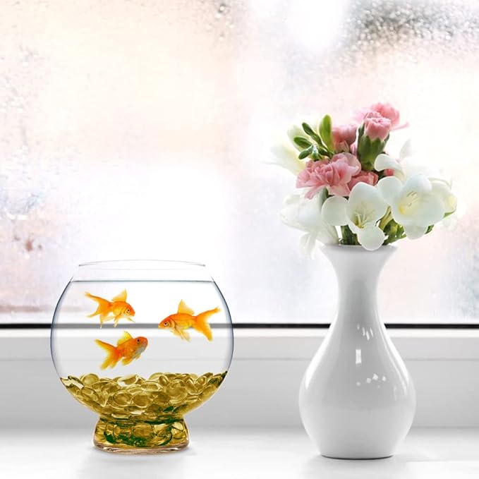 Flat Glass Marbles 1lb, 100PCS Yellow Flat Gems Glass Beads for Vase Filler Garden Aquarium Tank Pebbles Table Floral Decoration
