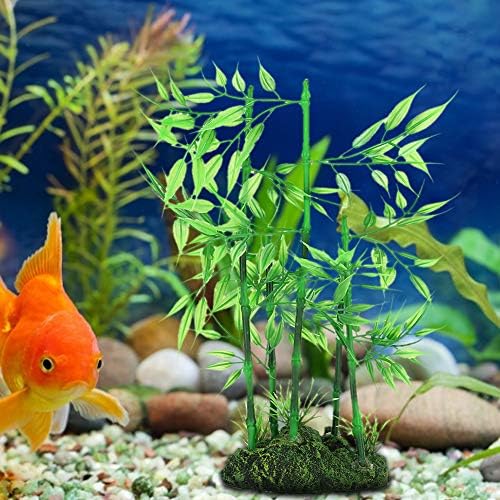 2Pcs Aquarium Bamboo Plant, Fish Artificial Bamboo Plant Green Leaf Plant Water Grass Aquatic Plastic Ornament Landscape Decor