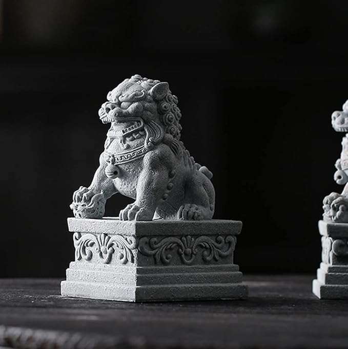 livelyfish Large Asian Fu Foo Dogs Statues A Pair of Two Guardian Lion Sandstone Figurine Pets Fish Tank Aquarium Landscape Ornaments Accessories Feng Shui Decorations, XL