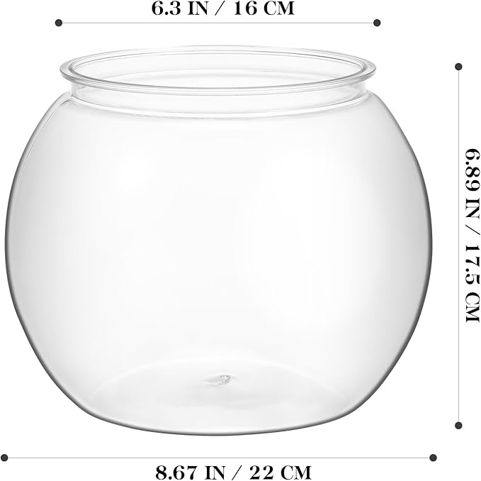 VILLCASE 1.5 Gallon Clear Plastic Fish Bowl Small Round Desktop Fish Tank Ornamental Tank for Home Office Garden Decoration Shatter Resistant Aquarium