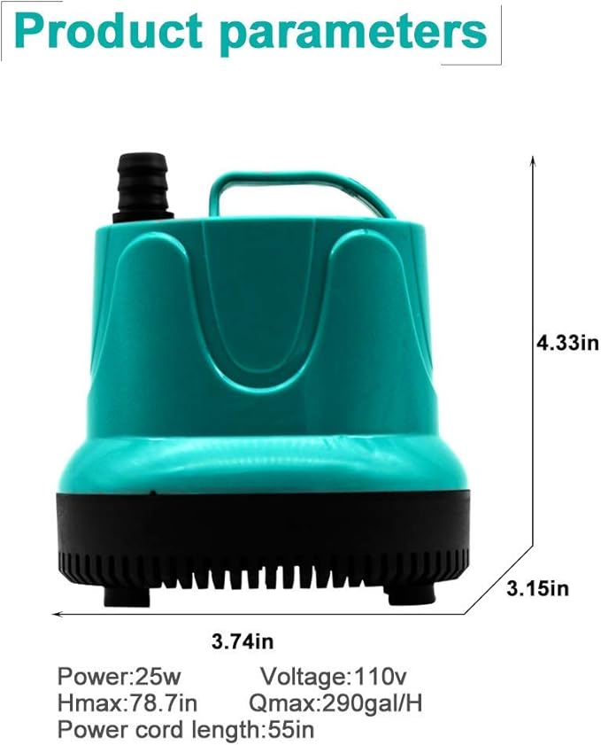 Upettools Submersible Water Pump, Ultra Silence Circulation Multifunctional Water Pump with Handle For Pond, Aquarium, Hydroponics, Fish Tank Fountain with 4.6ft (1.4M) Power Cord(220GPH,25W) Green