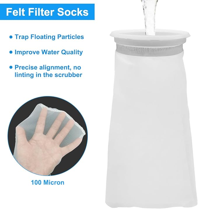 4 Pack 4 Inch Aquarium Filter Bags, Nylon Mesh Filter Socks, 100 Micron Felt Filtration, 4 Inch Ring by 10 Inch Long