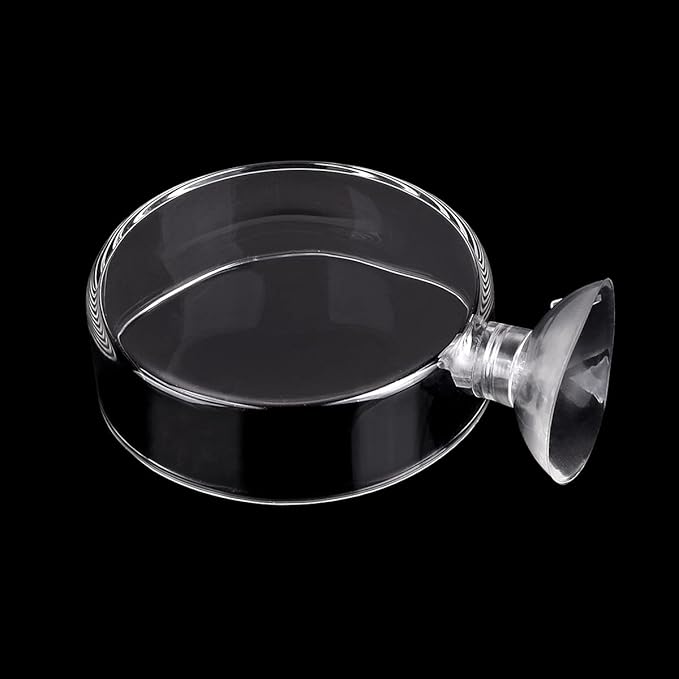 WEAVERBIRD 60mm Aquarium Shrimp Feeder Dish with Suction Glass Fish Tank Feeding Bowls Round Clear Dishes Tray