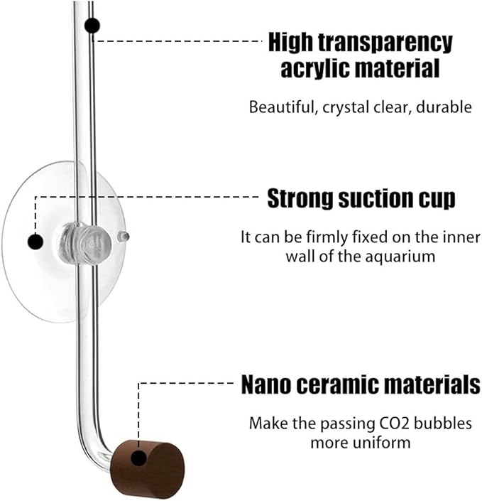 DONGKER Aquarium CO2 Diffuser,Acrylic Fish Tank CO2 Atomizer with Suction Cups for 4mm I.D. CO2 Air Tube(Up to 30cm Fish Tank)