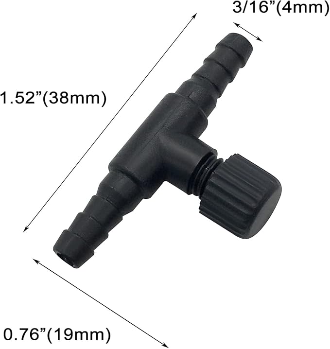 30 Pcs Aquarium Control Valves, 2-Way T Shaped Fish Tank Air Control Valve for 3/16" (4 mm) ID Air Tube(Black)