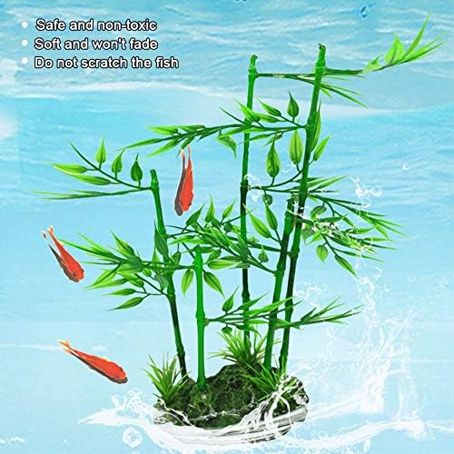 2Pcs Aquarium Bamboo Plant, Fish Artificial Bamboo Plant Green Leaf Plant Water Grass Aquatic Plastic Ornament Landscape Decor
