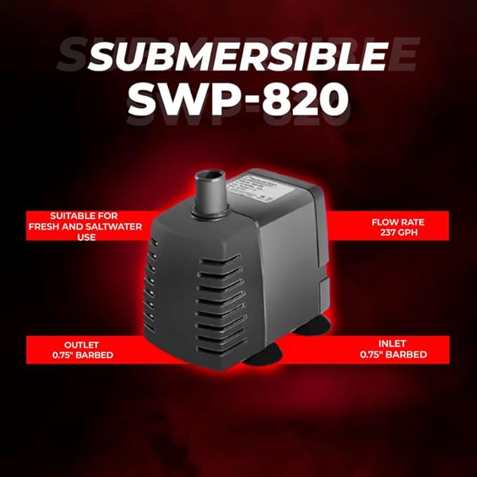 Aquatop MaxFlow Submersible Aquarium Pump 237 GPH – Adjustable Flow Rate for Fish Tanks, Sumps, Statuary, and Water Features, SWP-820