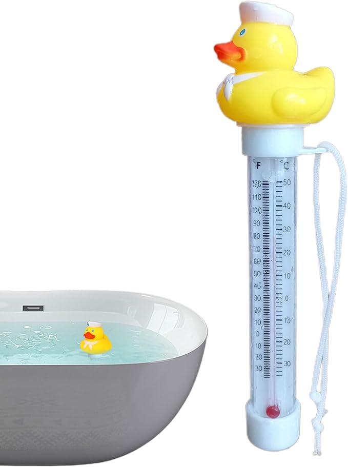 Pool Floating Thermometer, Bath Thermometer, Easy-Read Water Temperature Gauge with String, Duck Shape Floating Swimming Pool Thermometer, Temperature Gauge for Hot Tubs & Aquariums