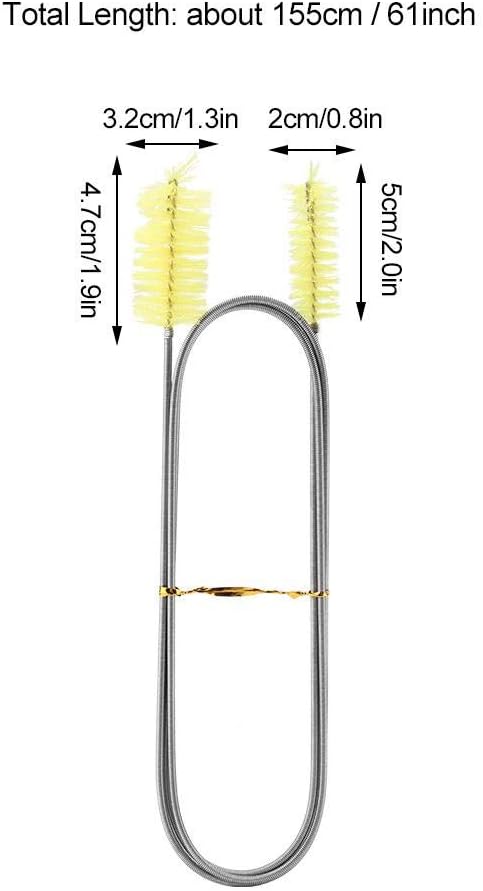Pssopp Aquarium Cleaning Spring Brush, Double Head Filter Tube Hose Pipe Pump Cleaner Flexible Stainless Steel Spring Nylon Brush 155cm for Fish Aquarium